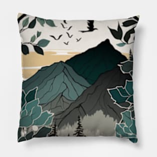 beautiful mountain view, vintage style Pillow