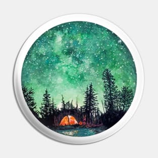 Camping under the Vivid Green Night Sky Pin