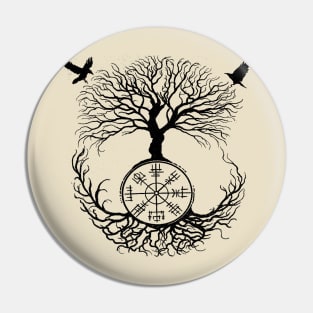 Sacred Yggdrasil Tree and Ravens of Odin Viking Rune Pin