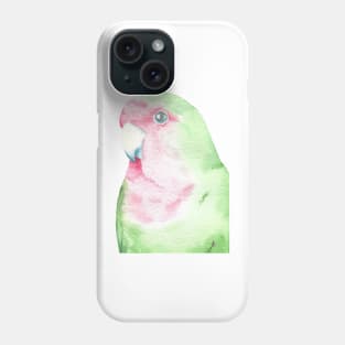 watercolor lovebird inséparable painting portrait pink green bird Phone Case