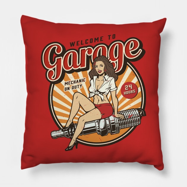 24 Hour Garage - Mechanic On Duty Pillow by funkymonkeytees