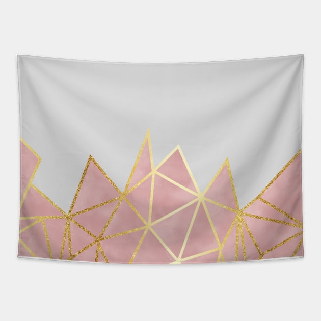 Pink Geometric & Gold Tapestry by tanyadraws