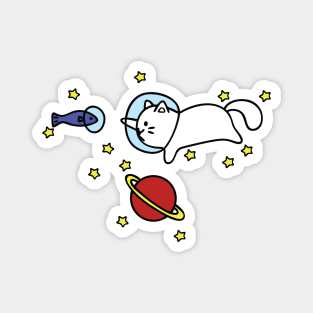 Galactic Adventurer Space Cat with Space Fish Magnet