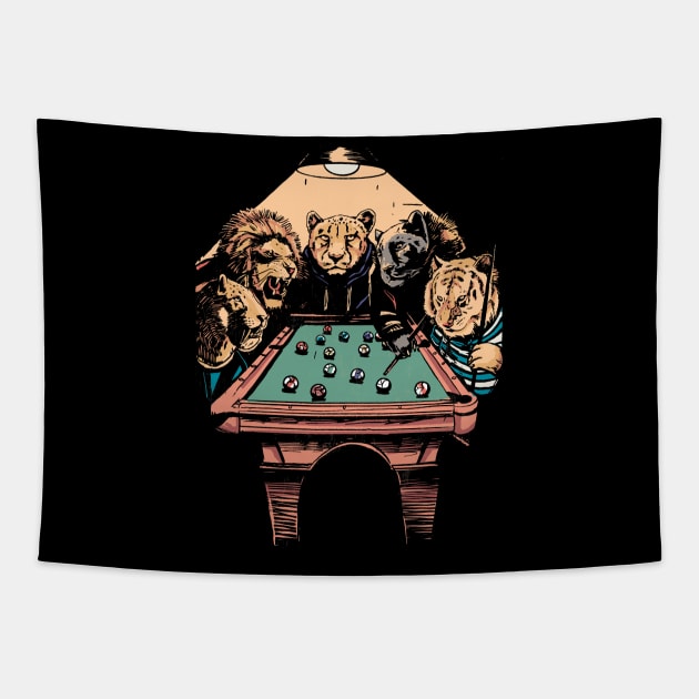 Big Cat Billiards // Funny Animals Playing Pool Tapestry by SLAG_Creative