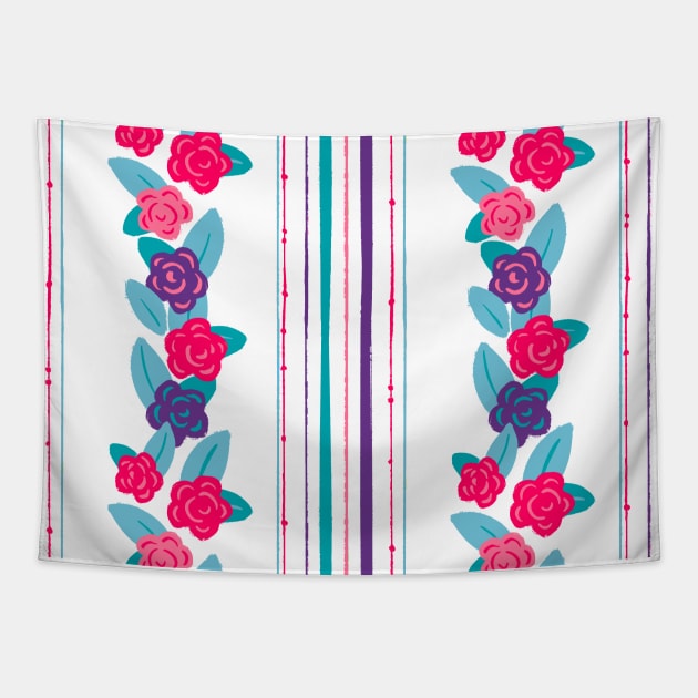 Purple, Pink, And Teal Flower Stripes Pattern Tapestry by JBeasleyDesigns