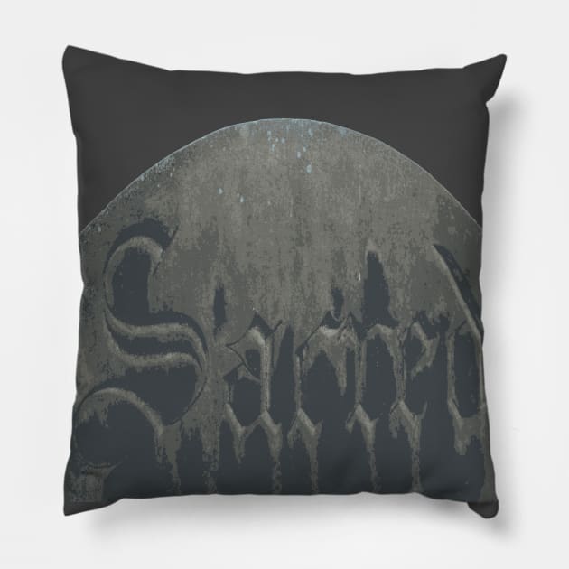 Sacred Gothic Text Halloween Gravestone Pillow by taiche