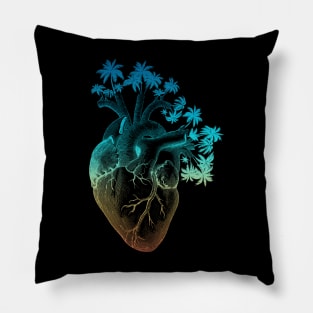 Vintage Colored Anatomically Correct Human Heart - Palm Trees Pillow