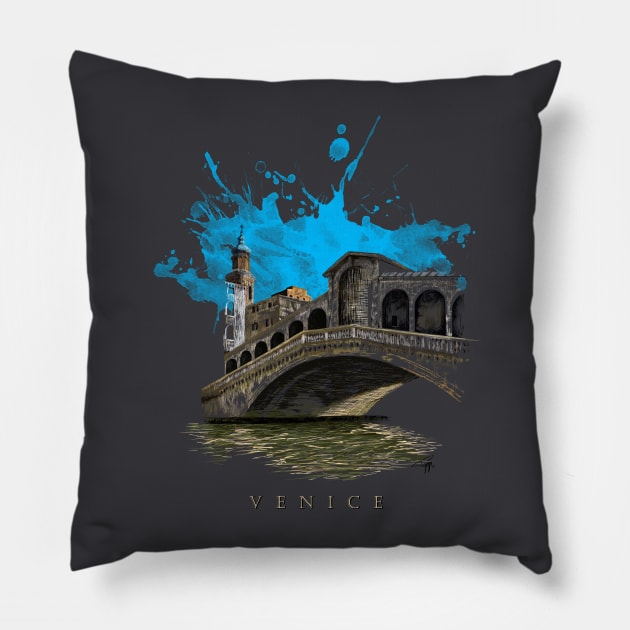 Rialto Bridge, Venice1 Pillow by PocketRoom