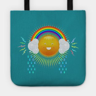 Funny sun in the headphones of the rainbow. Tote