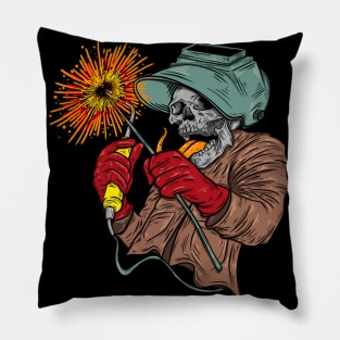 crazy welder skull Pillow