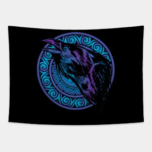 Imposing Raven with Celtic-Norse Design Tapestry