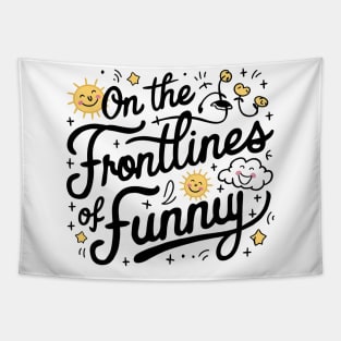 Frontline Fun: Whimsical Doodles of Humor Tapestry