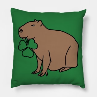 Saint Patricks Day Capybara with Shamrock Pillow