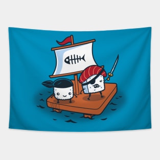 Funny Cute Kawaii Sushi Pirates for Kids and Sushi Lovers Tapestry