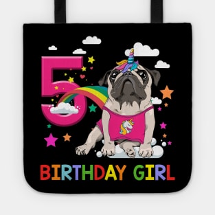 Pug Birthday - 5 Years Old Unicorn Pugicorn Party Tote