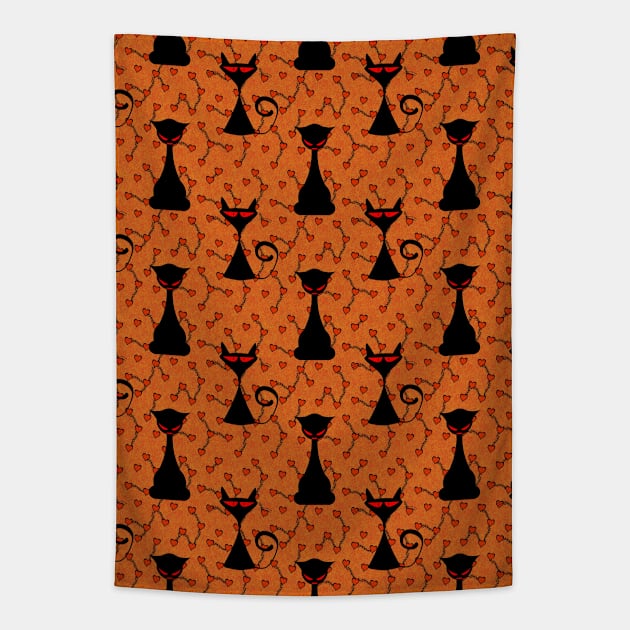 Halloween Cats on Barbed Hearts Tapestry by PatricianneK