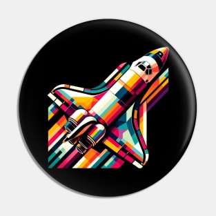 Geometric Space Shuttle Launch | Colorful Astronaut & Rocket | Retro Space Explorer Tee Pin