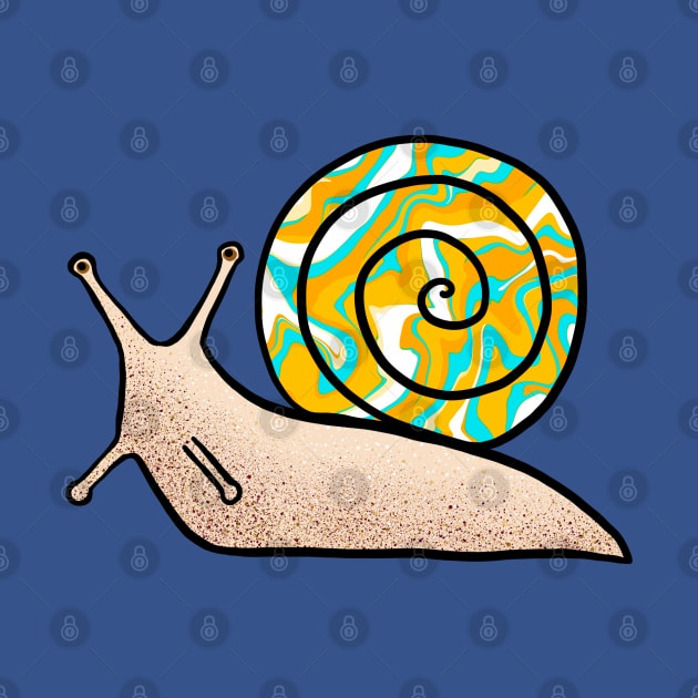 Psychedelic Snail Yellow and Blue Shell by julieerindesigns