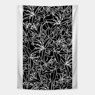 Black and White Stargazer Lily Flowers Line Drawing Tapestry