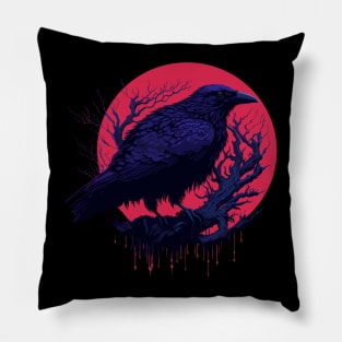 Raven Red Moon Gothic Halloween Night Design Pillow