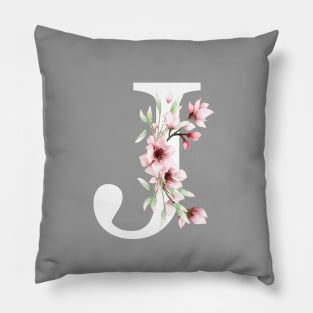 Letter J Monogram With Cherry Blossoms Pillow