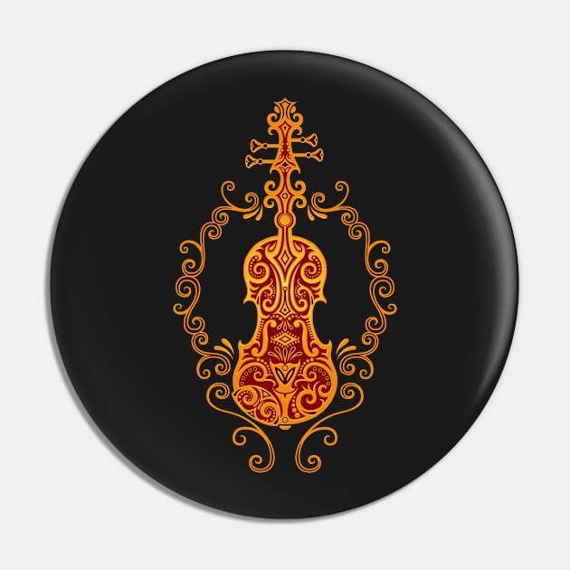 Intricate Golden Red Tribal Violin Design Pin by jeffbartels