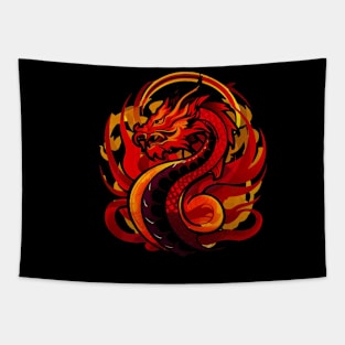 "Celestial Guardian: Year of the Dragon Ukiyo-e" - Chinese Zodiac Dragon Tapestry