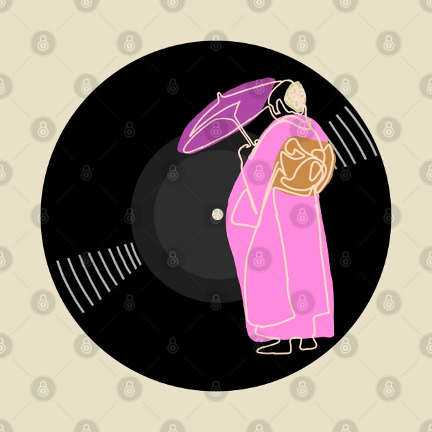 Vinyl - Japanese woman in a kimono minimalist line art (black) by SwasRasaily