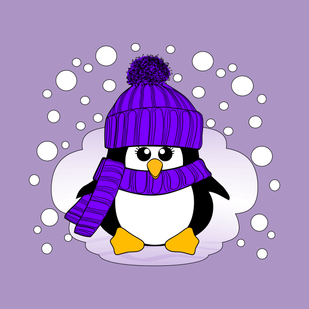 Christmas Penguin with Purple Hat and Scarf by Krimbles