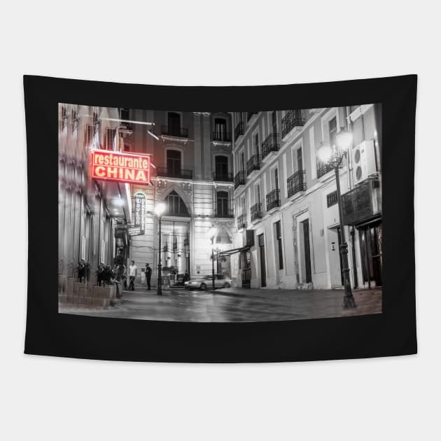 Alicante backstreet night scene. Tapestry by brians101