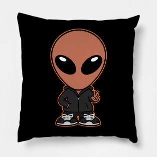 Space Alien Extraterrestrial Peace Hand Sign (Orange) Pillow