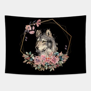 Wolf Face Floral Look Tapestry