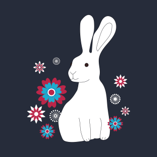 Rabbits with Chinese flowers - Lunar New Year - white on red - by Cecca Designs T-Shirt