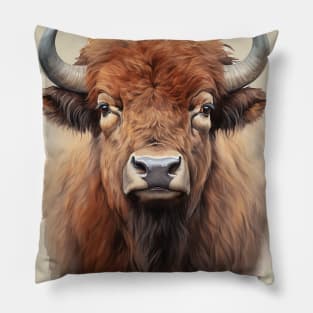 Watercolor Bison Portrait Pillow