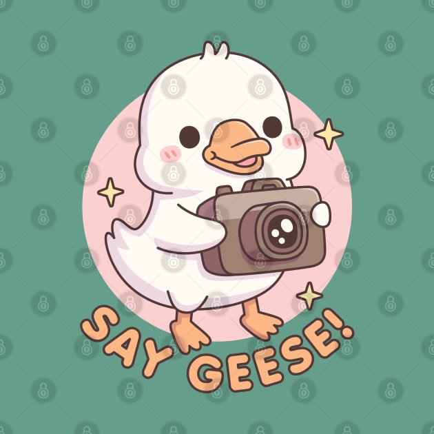 Cute Baby Goose With Camera Say Geese Funny Pun by rustydoodle