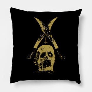 Severed head and two machetes (gold version) Pillow