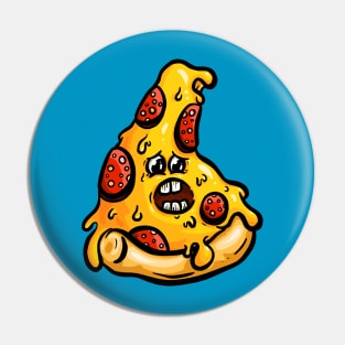 Freaked Out Cartoon Pepperoni Pizza Slice Logo Pin