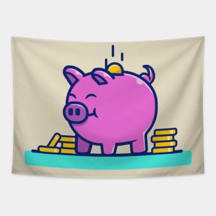 Cute Pig With Gold Coins Money Tapestry