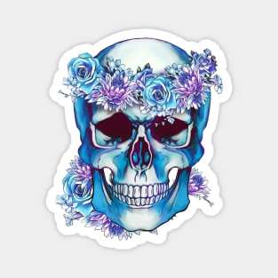 floral crown and skull, Human anatomy, bones, blue roses and chrysanthemums Magnet