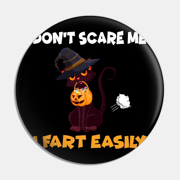 Don't Scare Me I Fart Easily Witch Black Cat Funny Gift Halloween Pin by Venicecva Tee