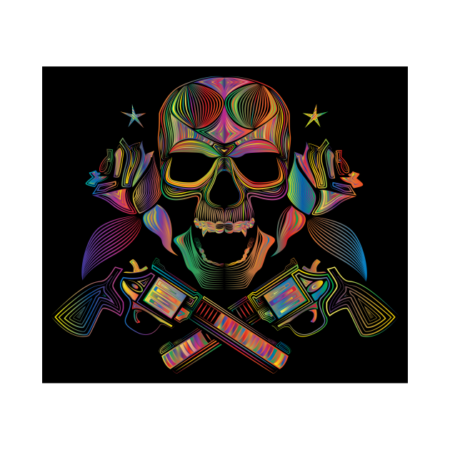 Discover Skull and Guns with roses in multi colour design - Skull Design - T-Shirt