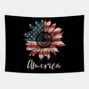 America Sunflower Flag 4th July American Patriotic Flower T-Shirt Tapestry