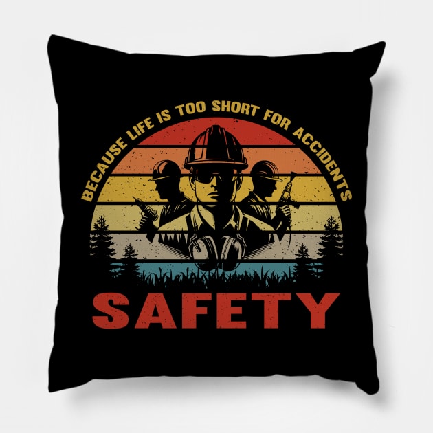 Funny Labor Day Retro Vintage Safety Manager Humor Pillow by Graphic Monster