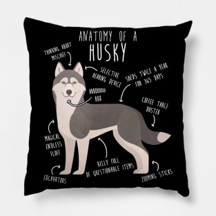 Grey Siberian Husky Dog Anatomy Pillow