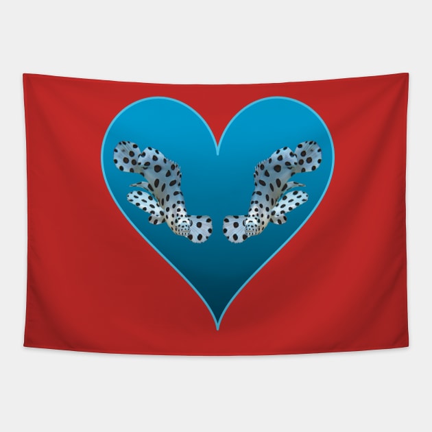 Cute motif of a fish | Small fish in a blue heart | Tapestry by Ute-Niemann