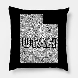 Mandala art map of Utah with text in white Pillow