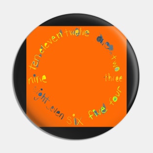 Orange O'Clock with Numbers, watercolor in orange blue lime green yellow Pin