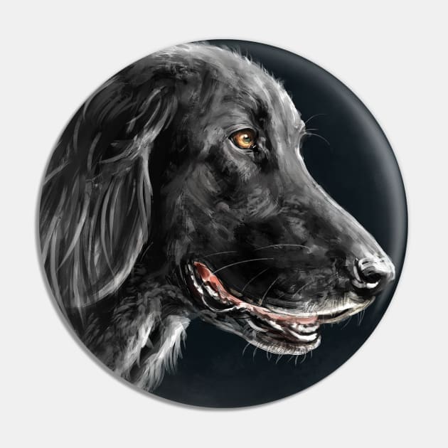 Painting of a Gorgeous Black Golden Retriever on a Dark Background Pin by ibadishi