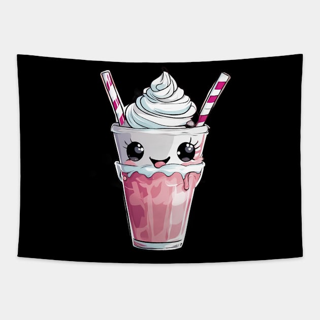 Pink Strawberry Milkshake Tapestry by animegirlnft