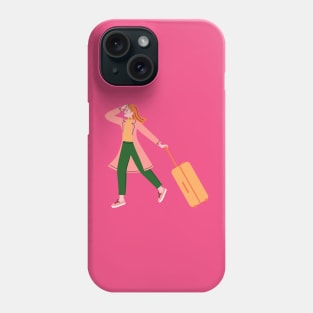 Happy Woman Solo Traveler with Luggage Phone Case